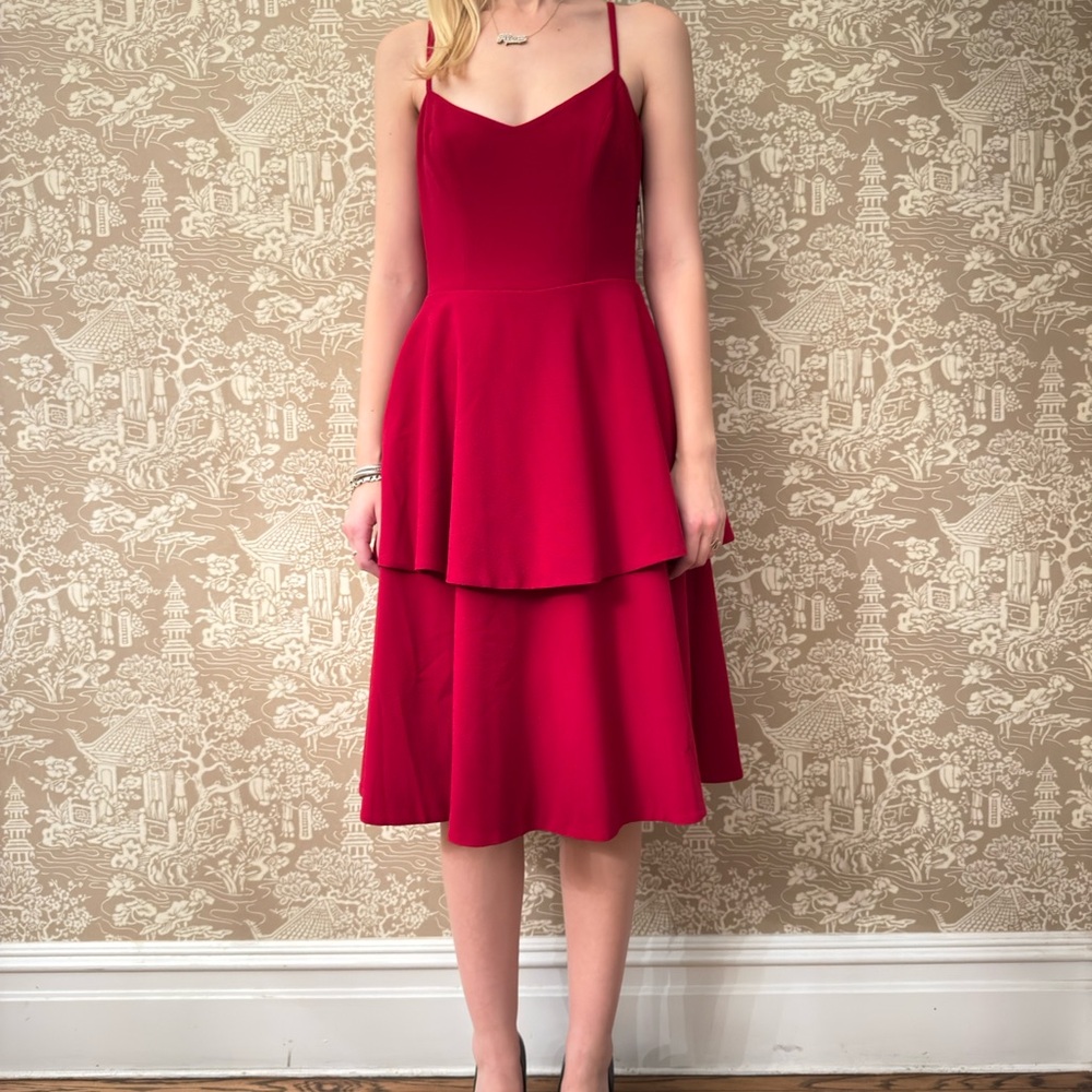 Dress the Population Vibrant Red Midi Dress